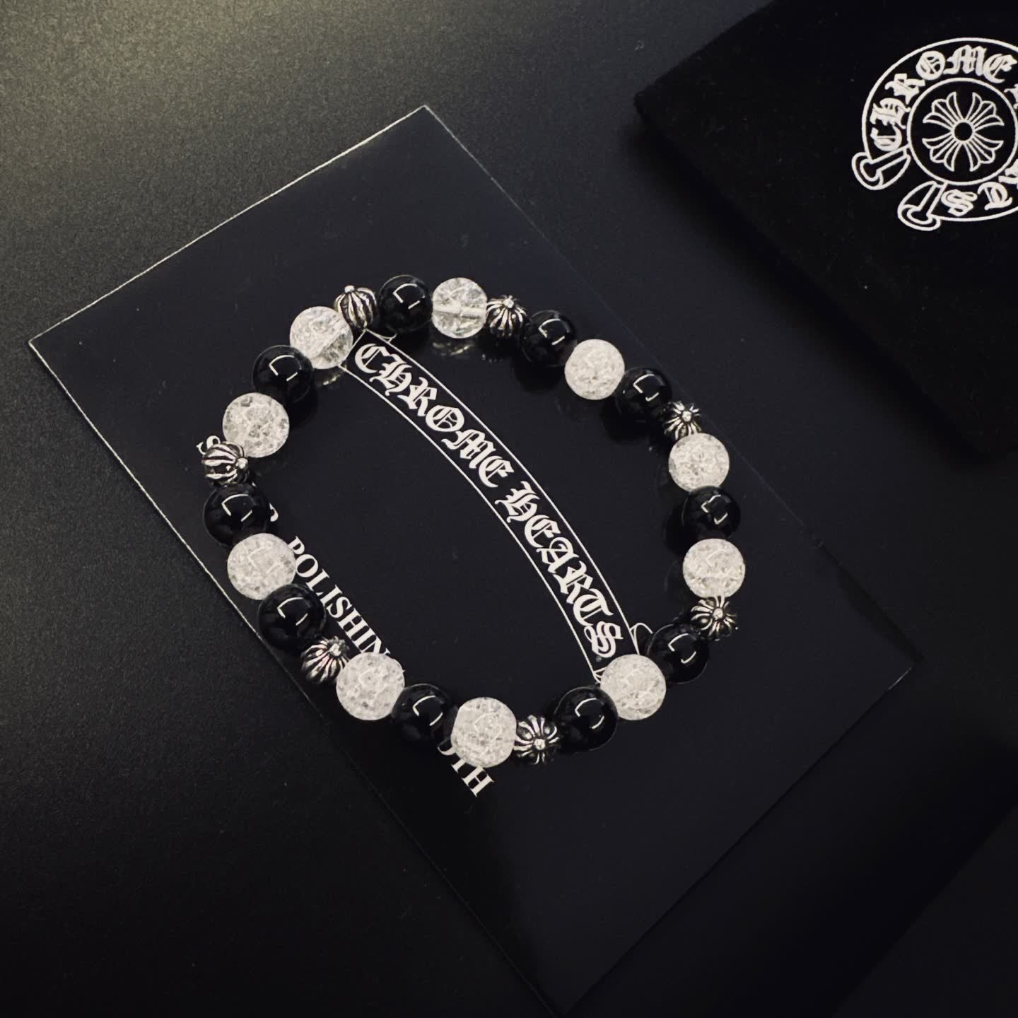 Chrome Hearts Hearts Silver and Black Beaded Bracelet